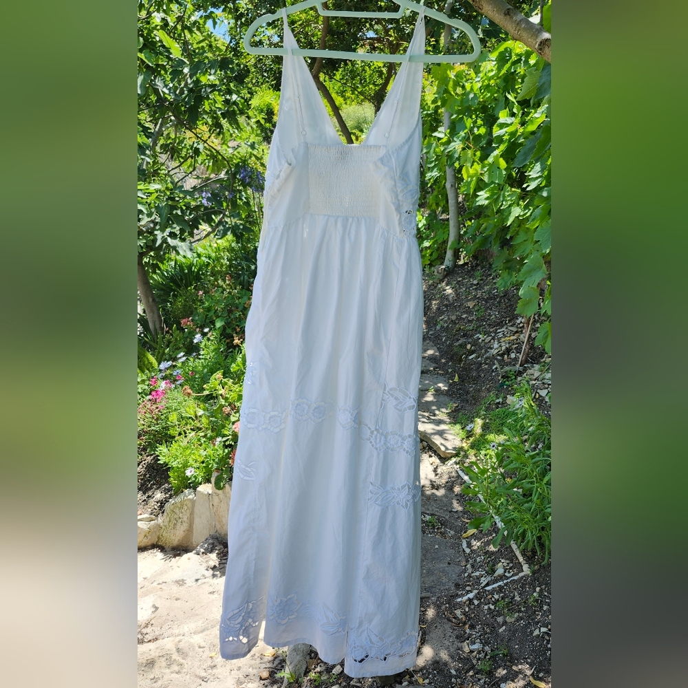 Anthropologie Vineet Bahl Sleeveless V-Neck Floral Embroidery Midi White Size S - Picture 5 of 13